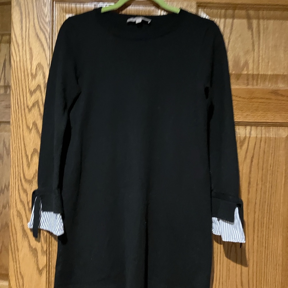 Black Dress with Striped Cuffs